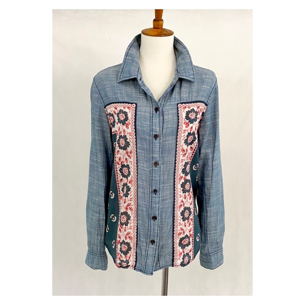 Free People Born Free Chambray Floral Panel Shirt - Picture 2 of 8